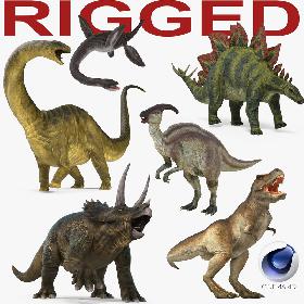 3D Rigged Dinosaurs Collection for Cinema 4D